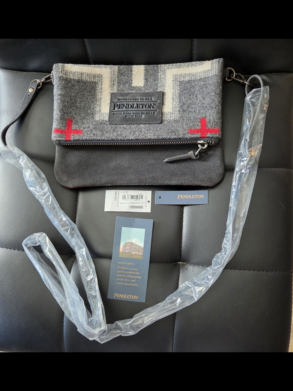 Pendleton New w/tags San Miguel Gray Suede Leather Clutch/Crossbody/Shoulder Bag